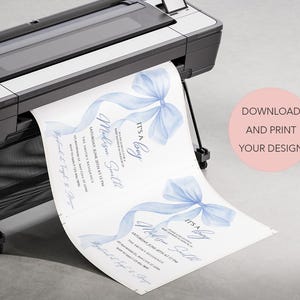 Dusty Blue Bow Baby Shower Invitation Bundle, Watercolor Coquette Design Digital Download BB14 image 11