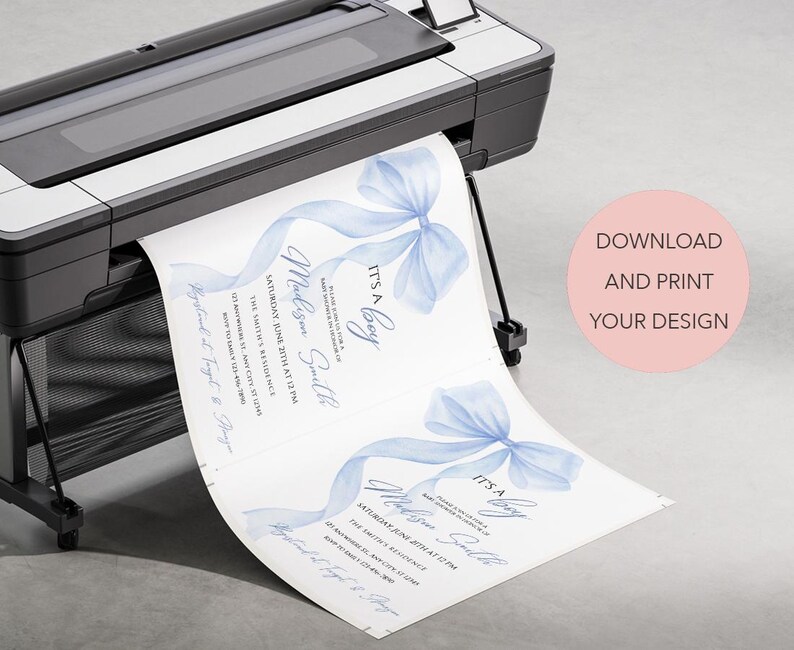 Dusty Blue Bow Baby Shower Invitation Bundle, Watercolor Coquette Design Digital Download BB14 image 11
