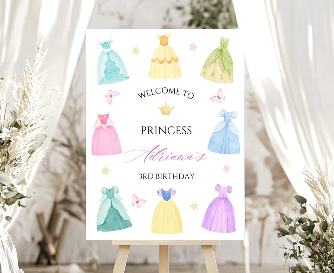 Princess Birthday Welcome Sign Editable Pink Dress Welcome Poster ...