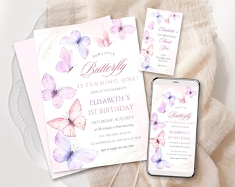Butterfly 1st Birthday Invitation Template: Animated Mobile Invite (Digital Download) BB25