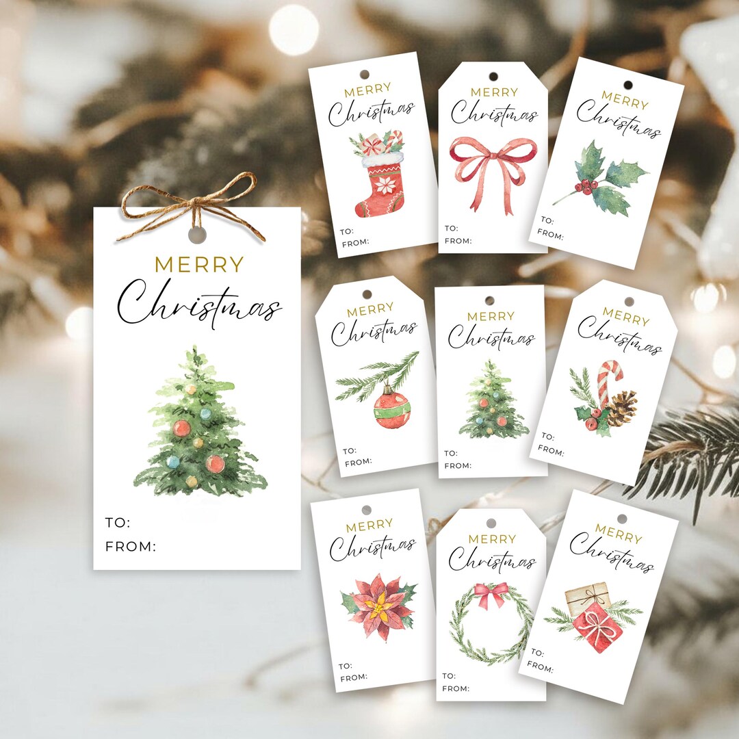 Merry Christmas Gift Tags Bundle Editable Watercolor Holiday Favor ...