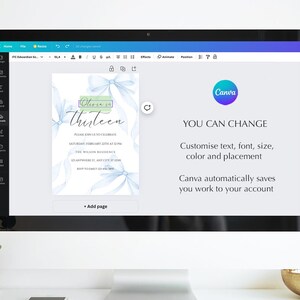 May include: A blue and green digital invitation for a 13th birthday party. The invitation features a watercolor design with the text "Turning Thirteen" and a date and time for the party.