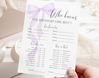 Purple Bow Would She Rather Bridal Shower Game Printable Party Editable Canva Template Instant Digital Download