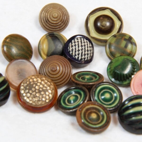 Celluloid Antique 1900's Tight Top Ball Type 18 Assorted Shank Style Celluloid Collectable Buttons