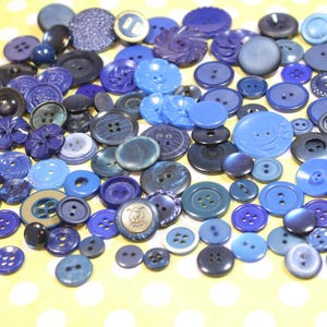 Blue Plastic Sewing Buttons: 100 Mixed Flat & Shank Style