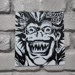 Death Note inspiriert 3D gedrucktes Manga Panel Ryuk "Humans Are a Riot" Strukturierte Wandkunst Anime Dekor Gothic Otaku Geschenk Dark Fantasy Sammlerstück