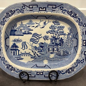 1800s English Blue Staffordshire Willow Serving Platter