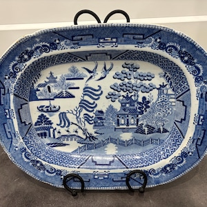 1800s English Blue Staffordshire Willow Serving Platter