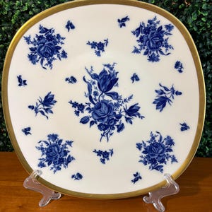 PMR Bavaria Jaeger & Co Blue and White Gold Rim Porcelain 12.5” Square Plate - Made in Germany