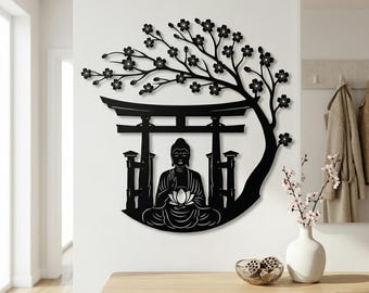 Tree of Life and Buddha Metal Wall Decor, Large Buddha Wall Art for Living Room, Tree of Life Wall Art,Oversized Buddha Decor for Yoga Room