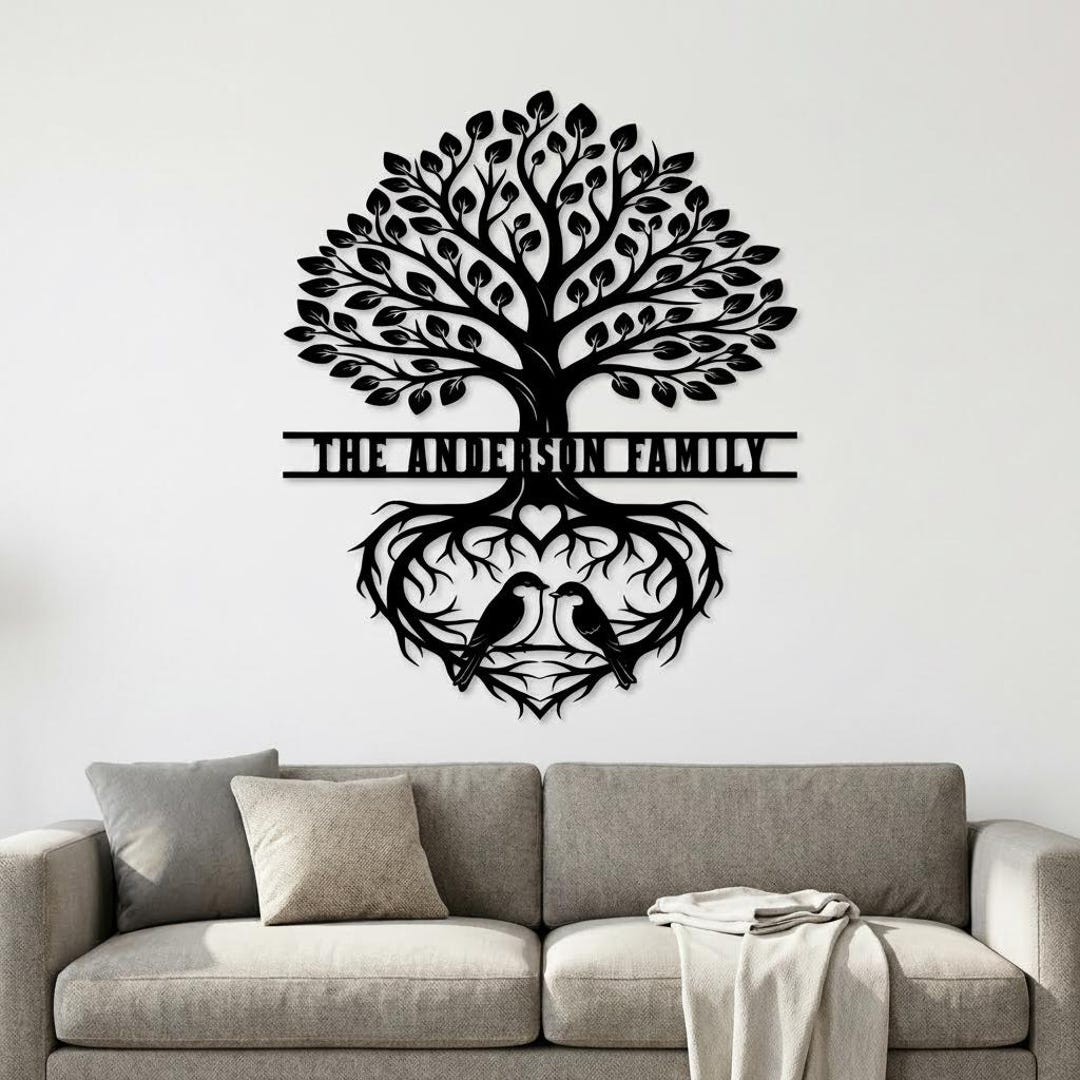 Personalized Family Tree Metal Wall Art, Custom Last Name Sign ...