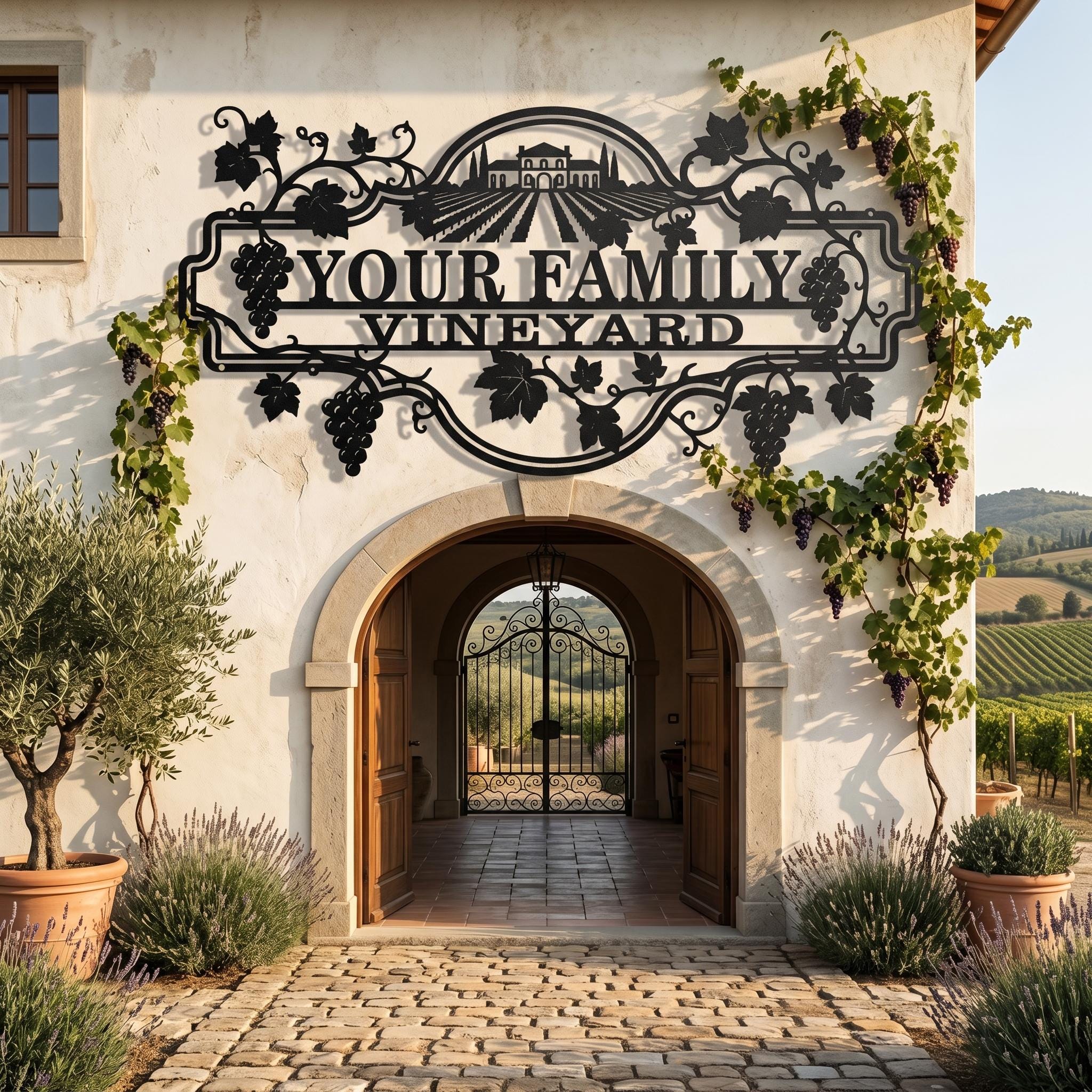 Plaque en métal personnalisée vignoble familial, décoration de domaine viticole, plaque de barre en acier, décor de domaine viticole de nom de famille, art mural de cave à vin, cadeau d'amateur de vin