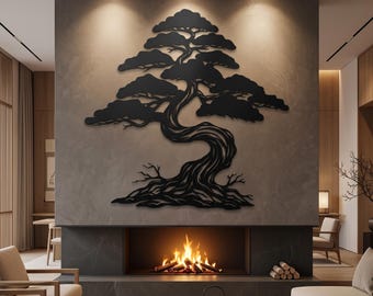 Oversized Bonsai Tree Metal Wall Art, Japanese Zen Wall Decor, Black Steel Tree Sculpture, Japandi Home Decor, Nature Lover Gift