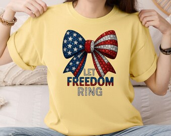 Let Freedom Ring Rhinestone Flag Bow, Patriotic American Girl, 4th of July Sublimation, Patriotic Clipart, Red White Blue, Coquette Bow Png