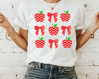 Apples and Red Coquette Bows png, Teacher Apple Design, First Day Png,  School Png, Teacher Graphic, Sublimation Digital Download