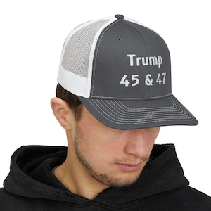 Trump 45 & 47 Trucker Hat Patriotic Embroidered Cap for Supporters, Snapback Trucker Cap