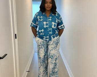 Adire Wide Leg Palazzo Pant Set: African Print 2 Piece Outfit for women