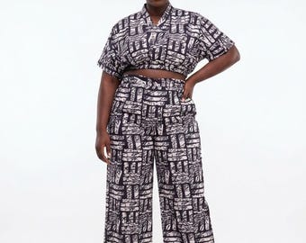 African Wear Two Piece Set | Ankara Crop Top Wide Leg Pants Lounge Outfit