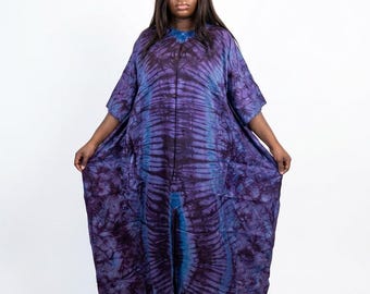 Adire Silk Bubu Dress – African Maxi Kaftan, Oversized Lounge Wear
