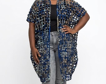 Kimono largo africano con estampado africano: abrigo boho de talla grande Ankara para mujer.