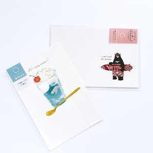 Funny Japanese Postcard Set – 1 Bear with Salmon & 2 Polar Bear Soda Cards – ROKKAKU