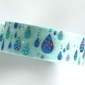 Washi Masking Tape – Raindrops with Silver Foil – Made in Japan – 15mm x 7m