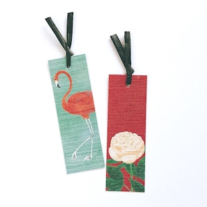 Washi Bookmark Set – Flamingo & Peony | Artful Japanese Paper Bookmarks (Set of 2)