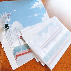 Letter Set by Tsutsumu - Seaside Station - Summer Scenery Tracing Paper Envelopes with Foil Accents - Made in Japan