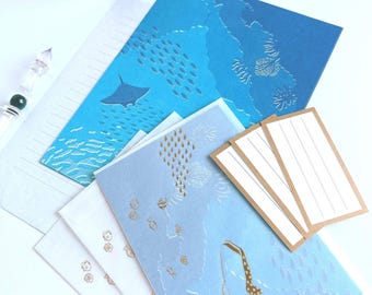 Letter Set “Sea and Fish” – Tsutsumu / Transparent Envelope Writing Set / Made in Japan