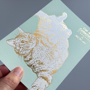 Postal de la colección Cat Art (rollo) – Ilustración de gato en lámina dorada / ROKKAKU Japón