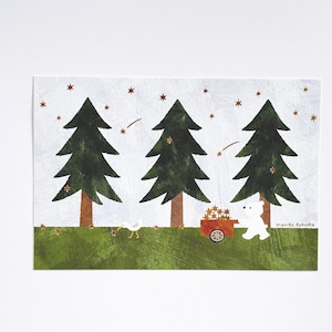 Cartão postal de folha de Mariko Fukuoka – “Hoshikuma” – Ilustração de urso com estrelas – Produtos Cozyca
