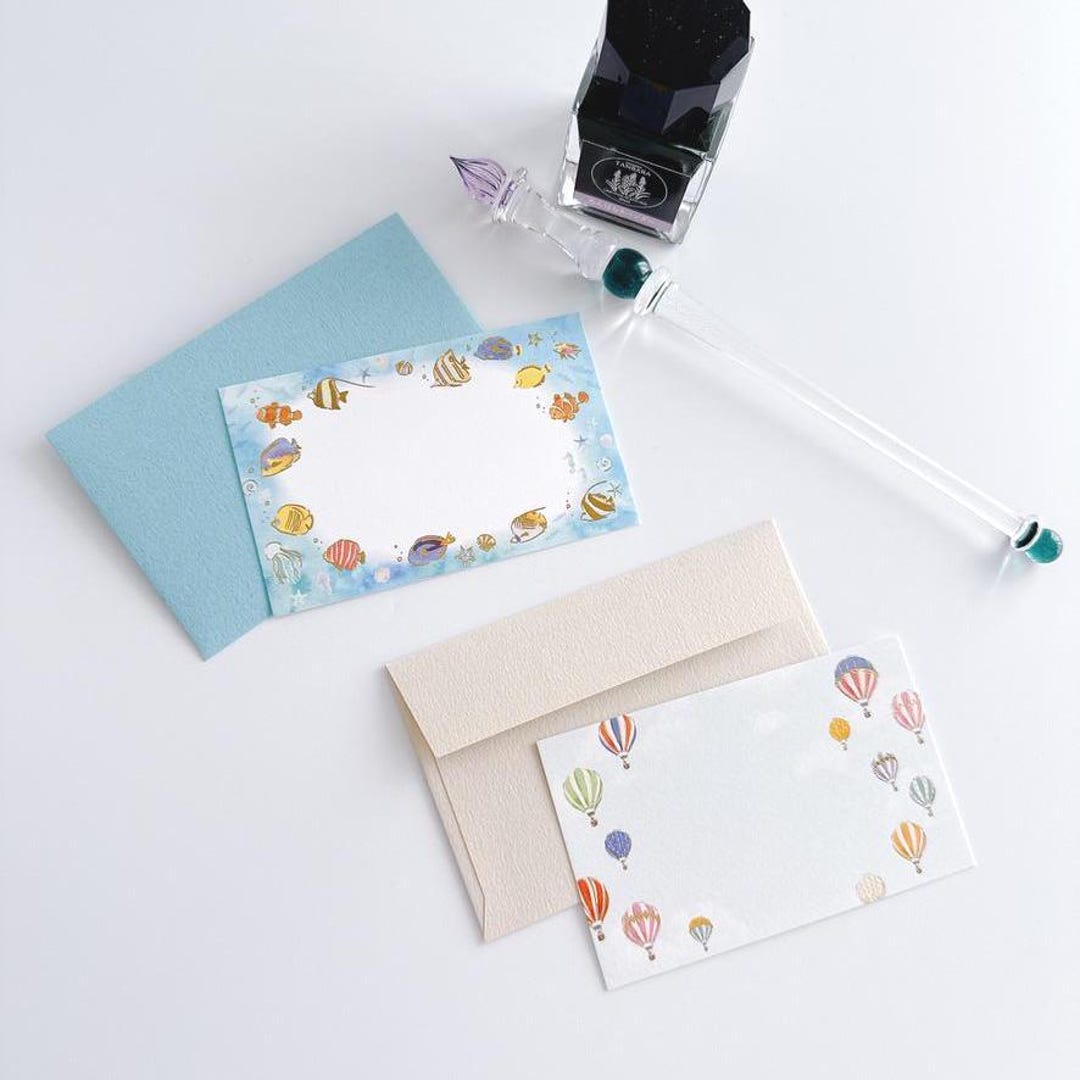 Mini Message Card Japanese Mini Message Card Set – Sea Animals & Hot Air Balloons - Etsy