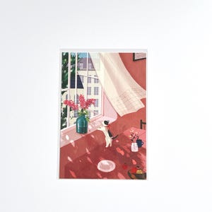 mint – Cat Postcard | Japanese Floral Art Print
