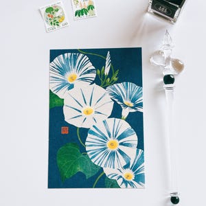 Japanese Washi Postcard - Morning Glory Design - Summer Greeting Card - Tokyo Paper Works