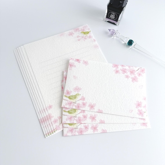 Japanese Letter Set – “Sakura & Bush Warbler” | Mino Washi Stationery | Made in Japan