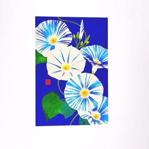 Japanese Washi Postcard - Morning Glory Design - Summer Greeting Card - Tokyo Paper Works