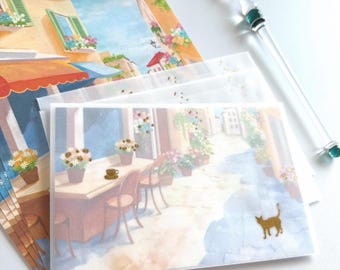 European Cafe Letter Set: Cat Foil Envelopes - Made in Japan