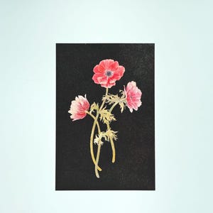 Cartão-postal de Megumi Sasaki – Ilustração de flor de anêmona – Arte botânica japonesa em preto – Tokyo Paper Works