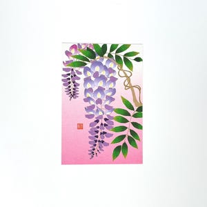 Japanische Washi Postkarte - Glyzinien-Blumen-Design - Elegante Grußkarte - Tokyo Paper Works