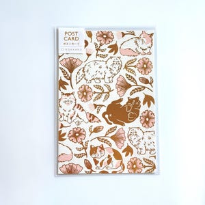 Cartolina della collezione Cat Art – Gatti floreali (lamina d'oro) / ROKKAKU