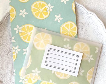 Lemon Letter Writing Set – Japanese Handmade Stationery with Translucent Envelope – Otome Printing