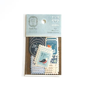 Vintage Blue Stamp-Style Stickers – Nuku “Antique Ciel” Flake Seal / 20 pieces / Made in Japan