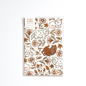 Cat Art Collection Postcard – Floral Cats (Gold Foil) | ROKKAKU