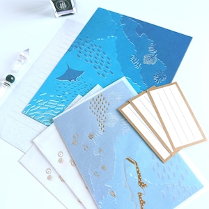Letter Set “Sea and Fish” – Tsutsumu / Transparent Envelope Writing Set / Made in Japan