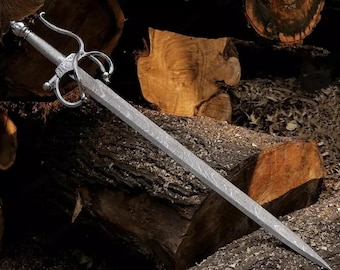 Espada medieval de acero de Damasco hecha a mano, decoración de pared de fantasía (96,5 cm)