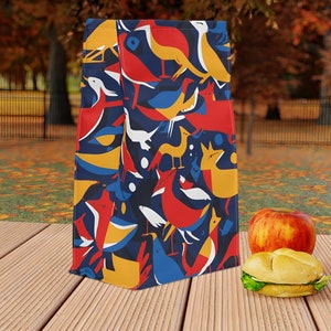 Roll Top Lunch Bag - Abstract Animals  Design - Insulated Lunch Cooler with Magnetic Closure