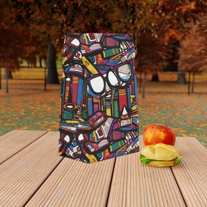 Roll Top Lunch Bag - Bookworm Life Design -Insulated Lunch Cooler with Magnetic Closure