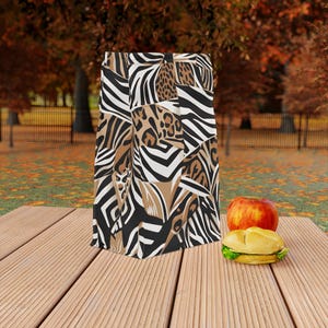 Roll Top Lunch Bag - All the Animals Prints Design -Insulated Lunch Cooler with Magnetic Closure