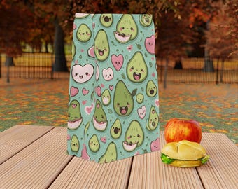 Roll Top Lunch Bag - Kawaii Avocado Design -Insulated Lunch Cooler with Magnetic Closure