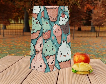 Torba na lunch z rolowanym zamknięciem - wzór w kształcie rożków do lodów Kawaii - izolowana torba na lunch z magnetycznym zamknięciem